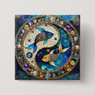 Chapa Cuadrada Zodiac - Pisces Fish Yin y Yang