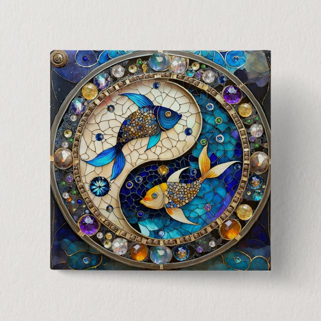 Chapa Cuadrada Zodiac - Pisces Fish Yin y Yang (Anverso)