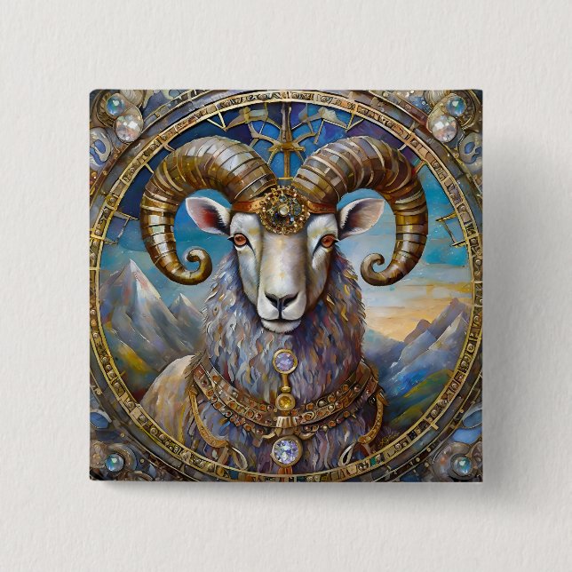 Chapa Cuadrada Zodíaco - Aries El Carnero (Anverso)