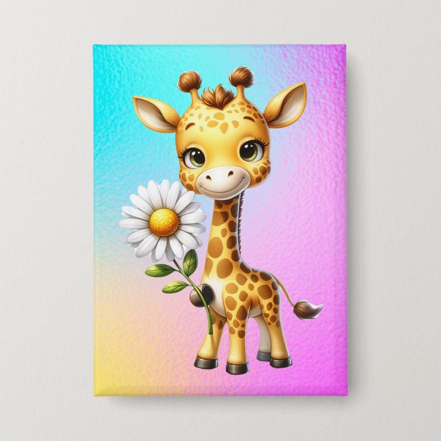 Chapa Cute Baby Giraffe con Daisy Flower-88681 (Anverso)