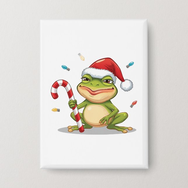 Chapa Cute Christmas Frog With Candy Cane - Funny Holida (Anverso)