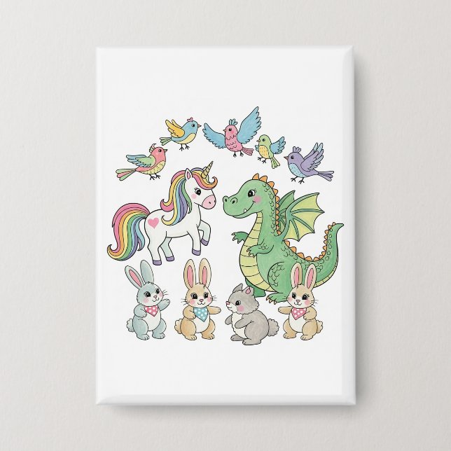 Chapa Cute Fantasy Friends – Birthday Button for Kids (Anverso)