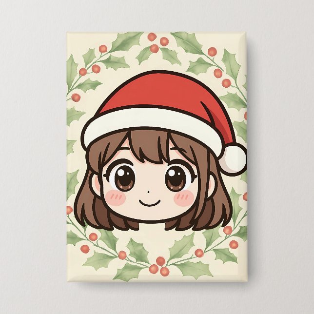 Chapa Cute Kawaii Christmas Anime Girl Button  (Anverso)