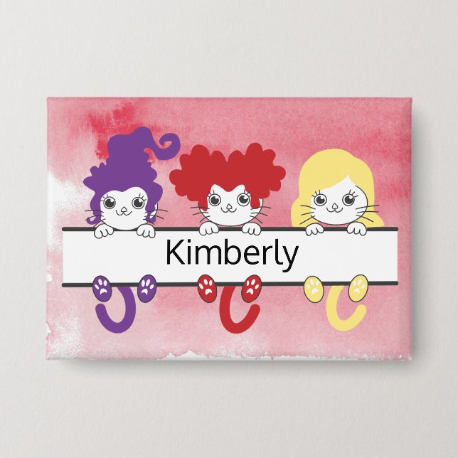 Chapa Cute Kawaii Witch Sisters Cats Name Monogram (Anverso)