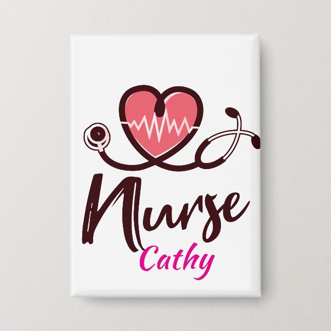 Chapa Cute  Pink Heart lifeline Nurse Personalize (Anverso)
