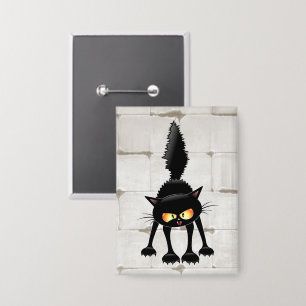 Chapa Dibujo animado de gato negro divertido y fiero