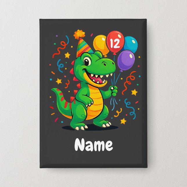 Chapa Dino Kids de cumpleaños personalizados (Anverso)