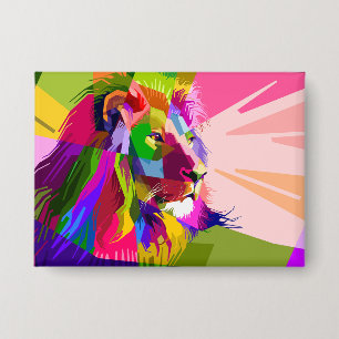 Chapa Diseño de arte pop prismático colorido de león