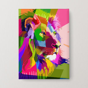 Chapa Diseño de arte pop prismático colorido de león