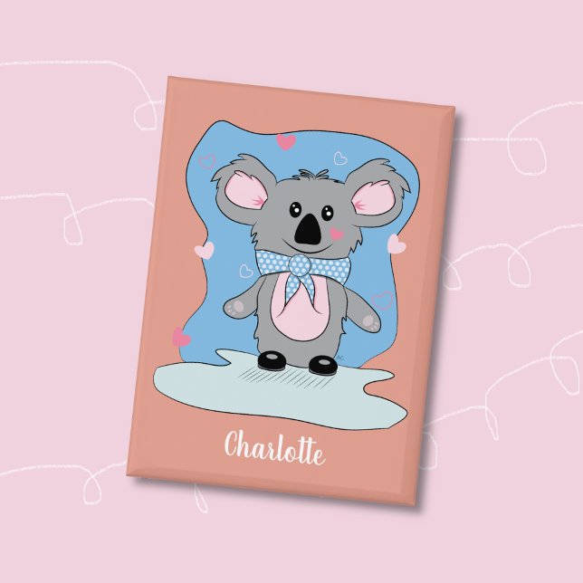 Chapa Dulce Pin de San Valentín del Koala Kid (Sweet koala and pink hearts kid Valentine's Day button with name . )