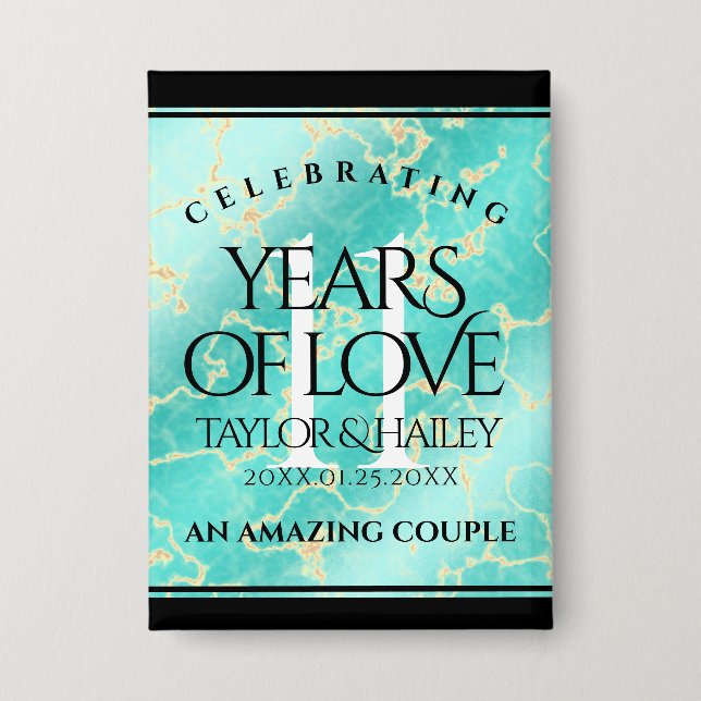 Chapa Elegante 11º Aniversario Boda Turquesa (Anverso)