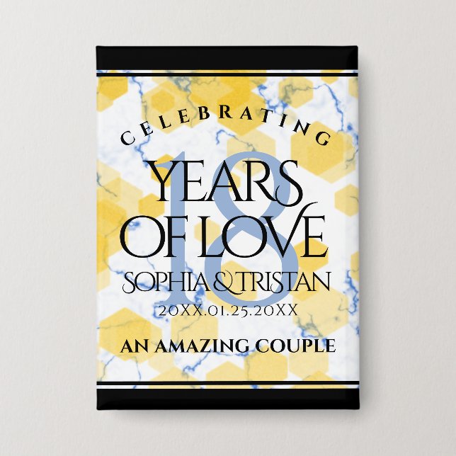 Chapa Elegante 18º Aniversario del Boda de Porcelana (Anverso)