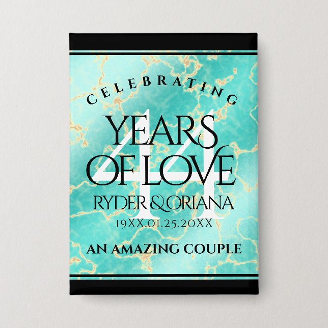 Chapa Elegante 44° Aniversario Boda Turquesa (Anverso)