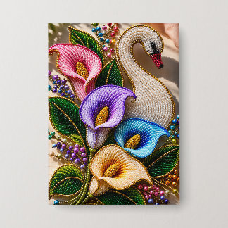 Chapa Elegante Arte Floral de Cisne con Cuentas