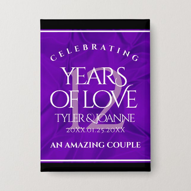 Chapa Elegante celebración del 12º Aniversario del Boda  (Anverso)