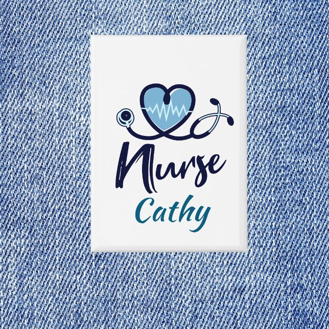 Chapa Estetoscopio  Enfermera Corazón Azul Personalizar  ( Custom Nursing name tag)