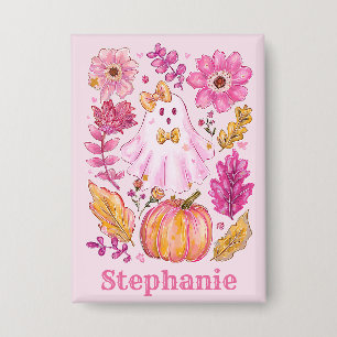 Chapa Fantasma de Halloween Rosa Pastel con Nombre Perso