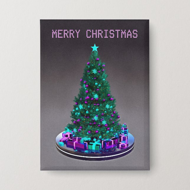 Chapa Feliz Navidad. Árbol decorado con regalos (Anverso)