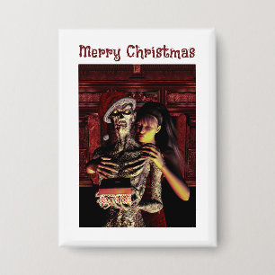 Chapa Feliz Navidad. Esqueleto divertido con mujer