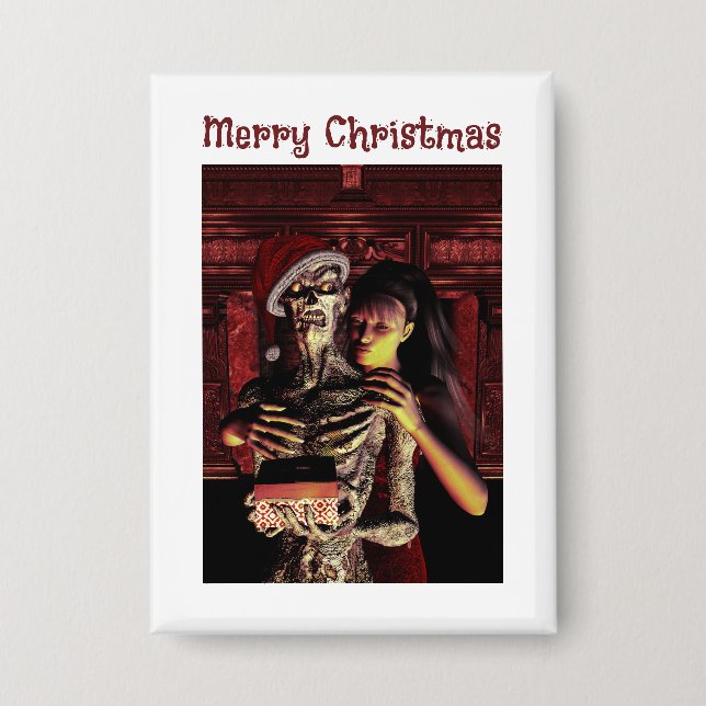 Chapa Feliz Navidad. Esqueleto divertido con mujer (Anverso)