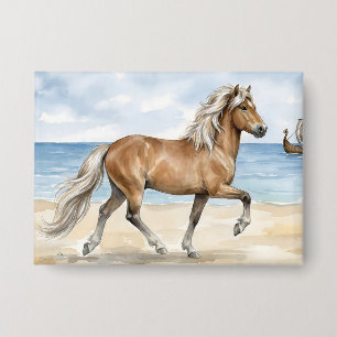 Chapa Fjara Caballo islandés acuarela en la playa