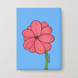 Chapa Flor rosa llena con fondo azul