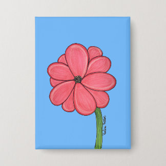 Chapa Flor rosa llena con fondo azul