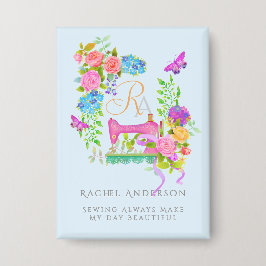 Chapa Floral de cinta de coser monograma azul