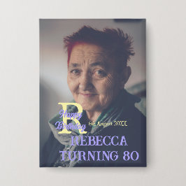 Chapa Foto 80 cumpleaños agregar nombre fecha púrpura mo