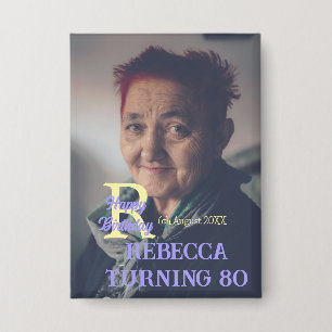 Chapa Foto 80 cumpleaños agregar nombre fecha púrpura mo