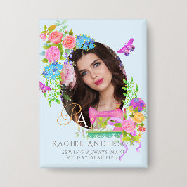 Chapa Foto de monograma floral de cinta de mascar azul