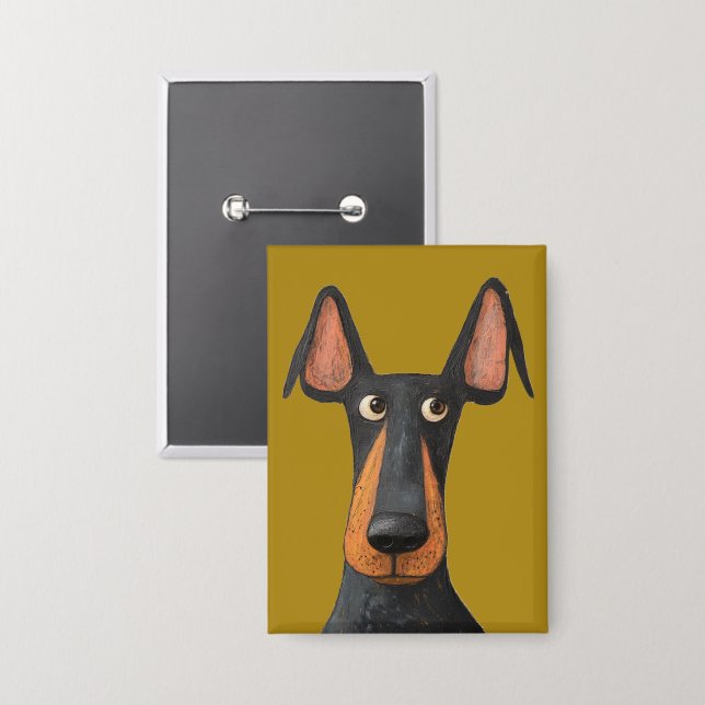 Chapa Funny Perro Doberman Negro Tan Mustard Amarillo (Anverso/Reverso)