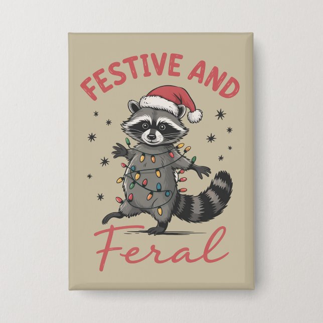 Chapa Funny Raccoon Christmas Feral Meme Xmas  (Anverso)
