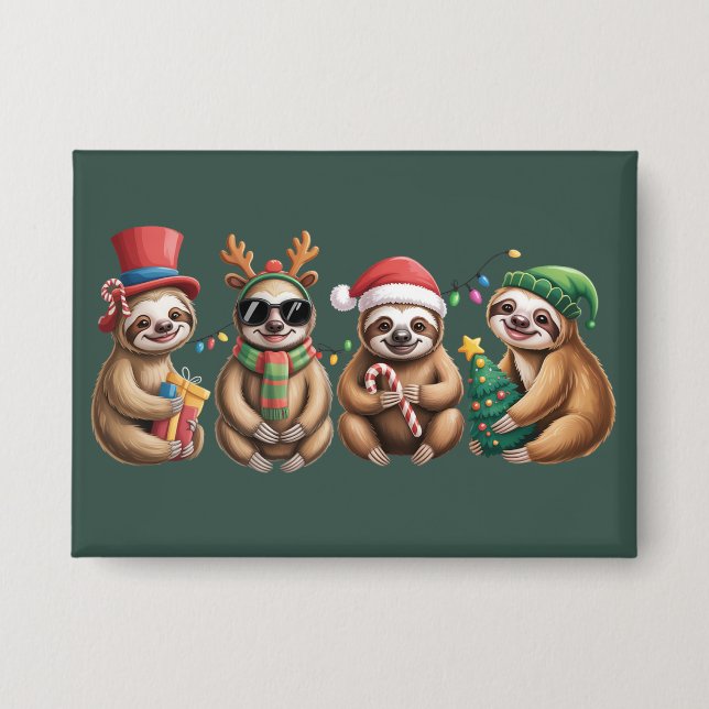 Chapa Funny Sloth Lover Navidades ilumina más eslóganes (Anverso)