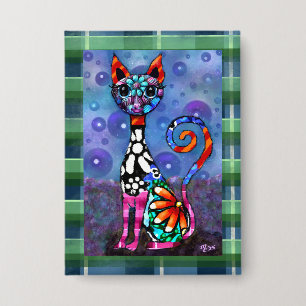 Chapa Gato abstracto funky de ojos grandes y caprichoso