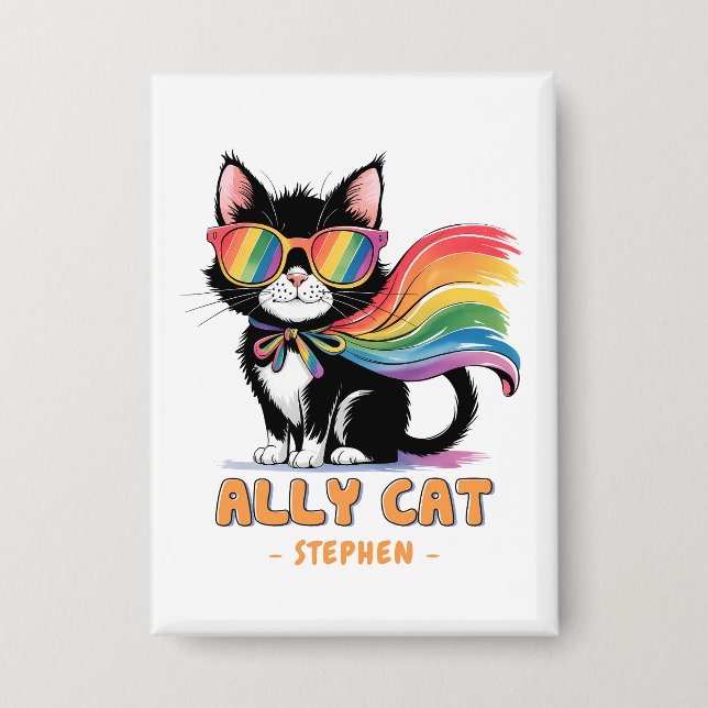 Chapa Gato Ally - Gato arcoiris Orgullo LGBTQ (Anverso)