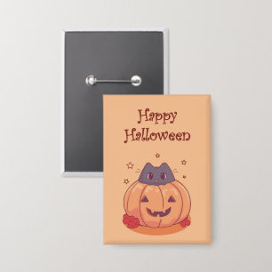 Chapa Gato gris lindo de Halloween Calabaza