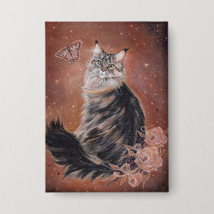 Chapa gato Maine coon con arte de flores por Renee