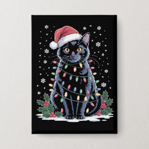 Chapa Gato Negro Navidad Sombrero de Santa Divertido Gat
