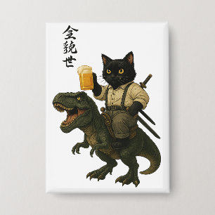 Chapa Gato Samurái con Cerveza & T-Rex   Arte Japonés Re