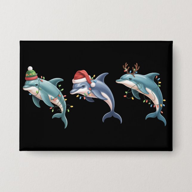 Chapa Gorra de Santa de Navidad para Amantes de Delfines (Anverso)
