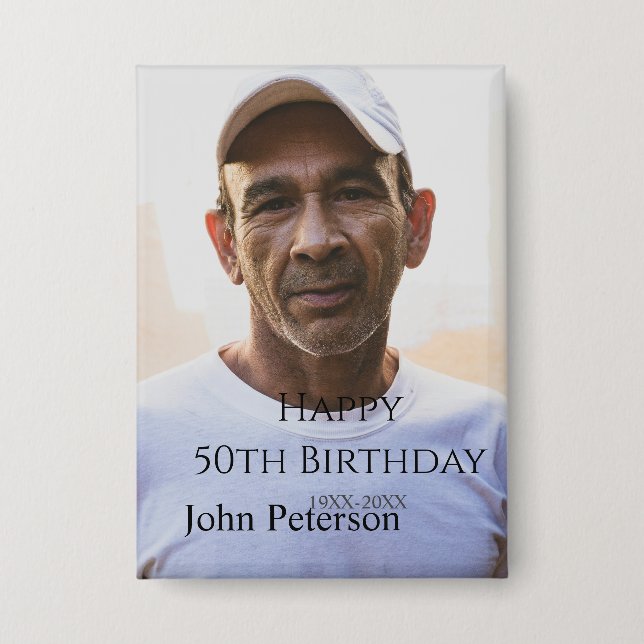 Chapa Happy 50th birthday name photo year man simple min (Anverso)