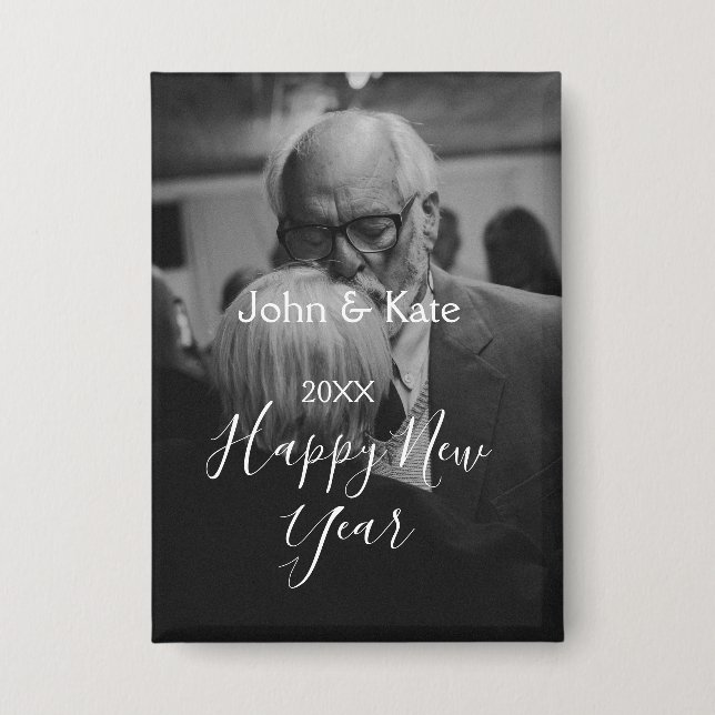 Chapa Happy new year couple photo name year black white  (Anverso)