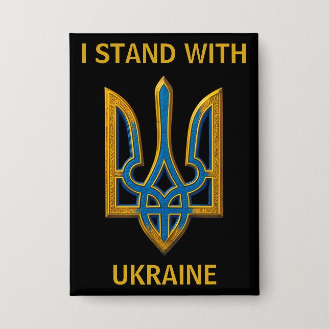 Chapa I Stand With Ukraine. Trident Coat of Arms Button (Anverso)