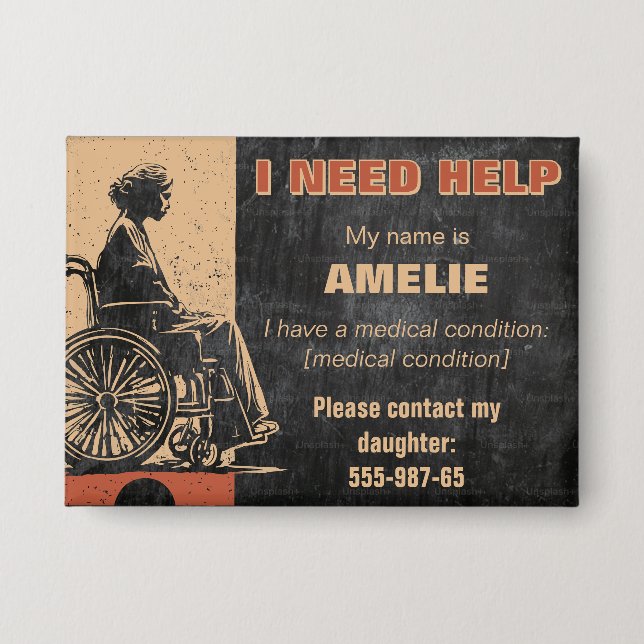 Chapa ID de la etiqueta médica de emergencia para adulto (Anverso)