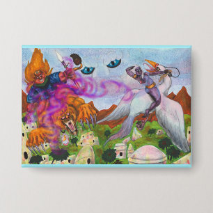 Chapa Ilustracion acuático Fantasy Warrior monta león