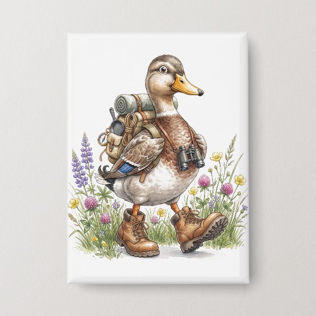 Chapa Ilustración caprichosa de pato de excursión con mo (Anverso)
