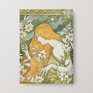 Chapa Ilustración elegante de mujer Art Nouveau con liri