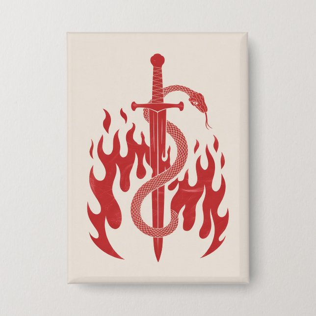Chapa Impresión de arte Risograph de Serpiente y Espada  (Anverso)