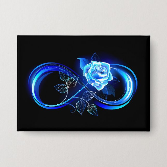 Chapa Infinito brillante con rosa azul (Anverso)